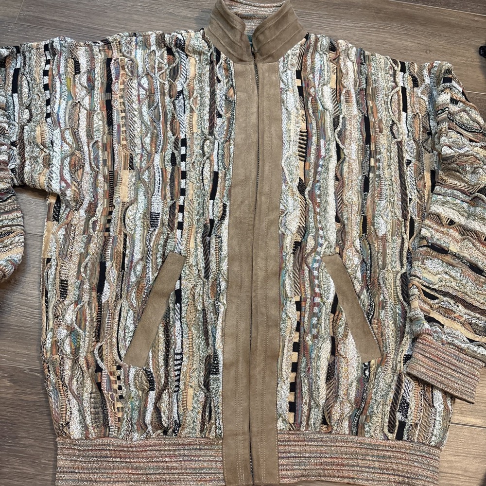 Vintage Tundra Canada Knit Sweater Cardigan Size Xl 90s Coogi Style 3D Cotton